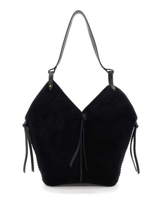Isabel Marant Black Shoulder Bag Tampa With Single Strap And Suede Knot Detail For Calf