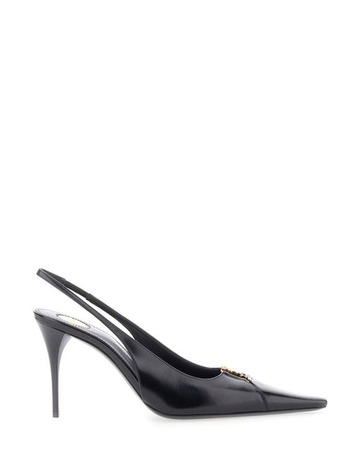 Saint Laurent Multicolor 'Babylone' Slingback Pumps With Cut-Out Toe With Cassandre Plaque And High Stiletto Heel