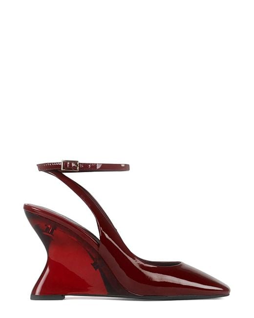 Jeffrey Campbell Red 'Favrile' Bordeaux Wedges With Strap Closure And Square Toe