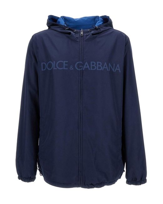 Dolce & Gabbana Blue Reversible Jacket In Polyester Man for men