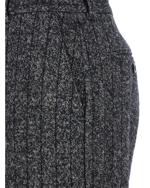 Dolce & Gabbana Gray Pants With Wide Leg And Pinstripe Motif