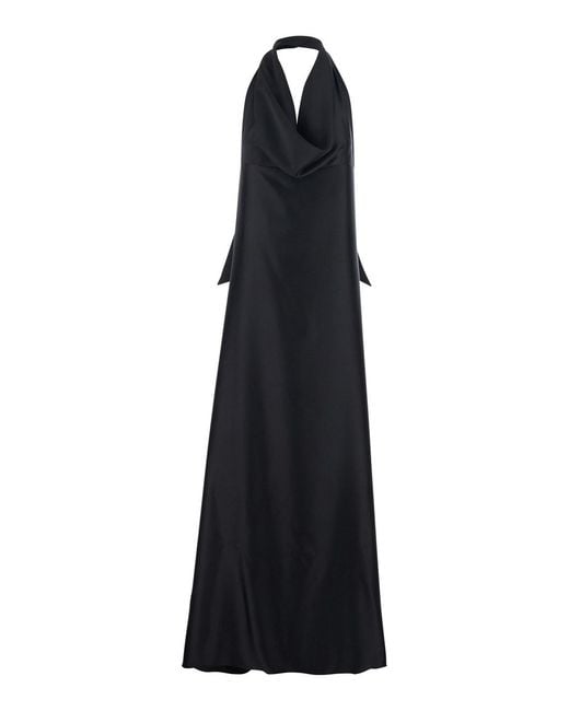 Le Plain Black Long Dress With Halterneck And Open Back