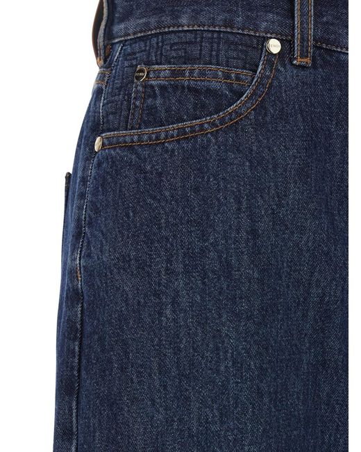 Fendi Blue Five-Pocket Jeans With Logo Patch On The Back