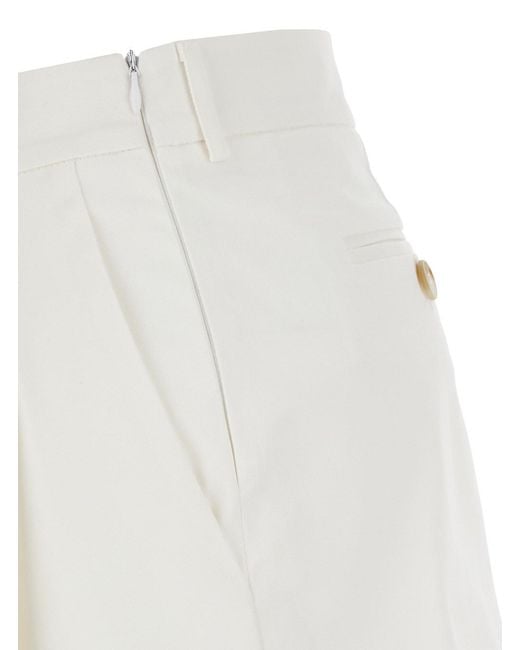 Le Plain White Mini Pleated Skirt With Belt Loops