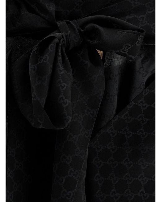 Gucci Black Shirt With Self-Tie Bow And All-Over Gg Print
