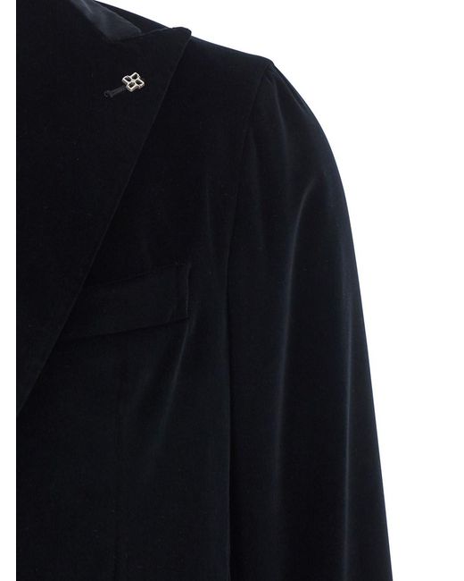 Tagliatore Blue Single-Breasted Jacket With Peak Revers for men