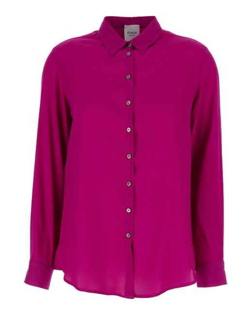 Plain Pink Fuchsia Relaxed Shirt With Mother-Of-Pearl Buttons