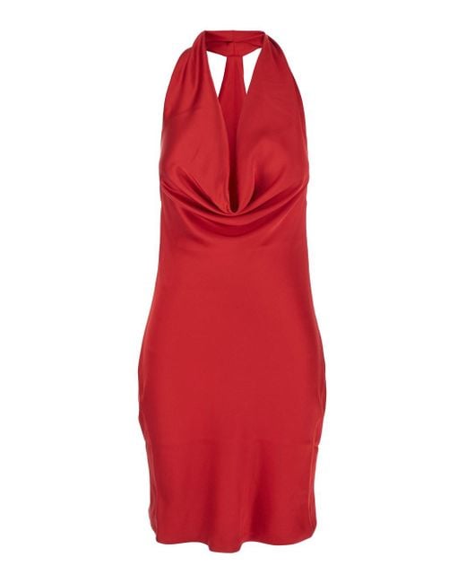 Norma Kamali Red Halter Drape Mini Dress