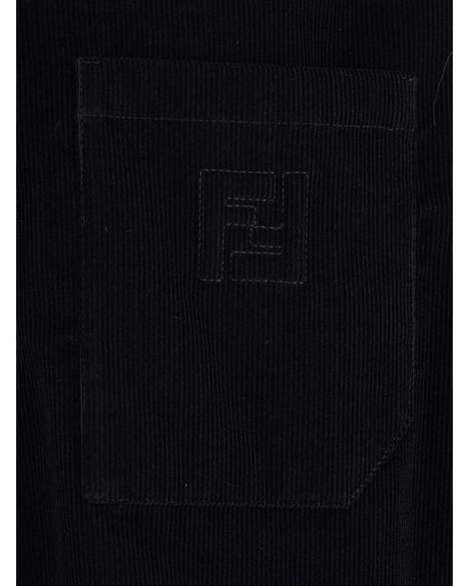 Fendi Blue Shirt With Button-Down Collar And Ff Embroidery On The Front for men
