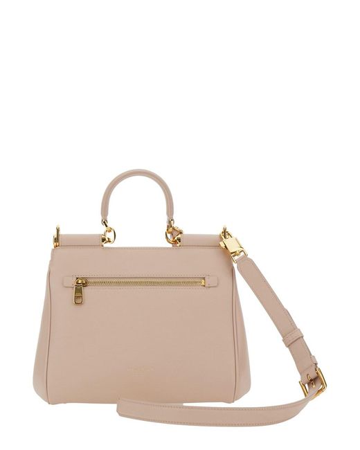 Dolce & Gabbana Natural 'My Sicily Small' Handbag With Padlock Detail And Adjustable And Removable Shoulder Strap