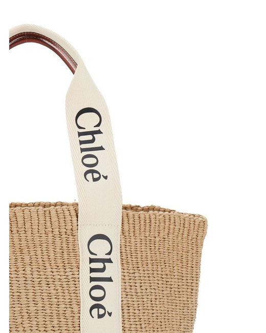 Chloé Natural Chloã 'Woody' Shoper With With Logoed Shoulder Strap