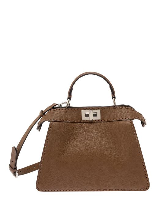 Fendi Brown 'Peekaboo Iseeu Small' Handbag With Shoulder Strap