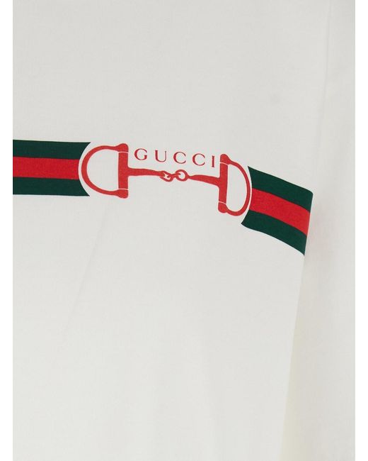 Gucci White Crewneck T-Shirt With Logo Print On The Front