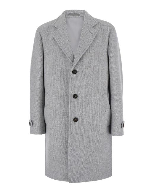 Eleventy Gray Coat With Notched Revers And Herringbone Motif for men