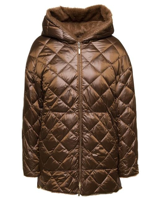 Max Mara Brown Quilted Down Jacket With Hood