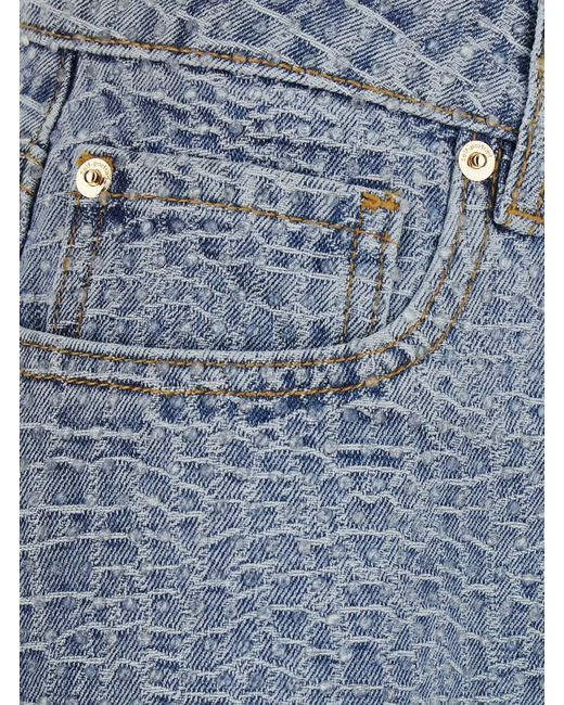 Self-Portrait Blue Shorts 'Rhinestone Croc Effect' Denim With Strass Details