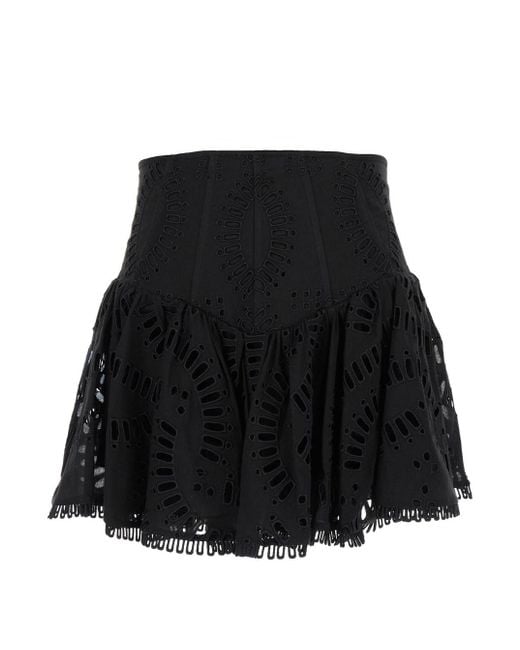 Charo Ruiz Black High Waisted 'Favik' Miniskirt With Embroidery