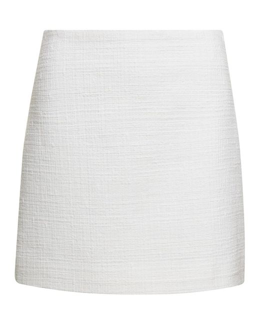 Theory White Mini Skirt With Invisible Zip In Cotton Tweed Woman