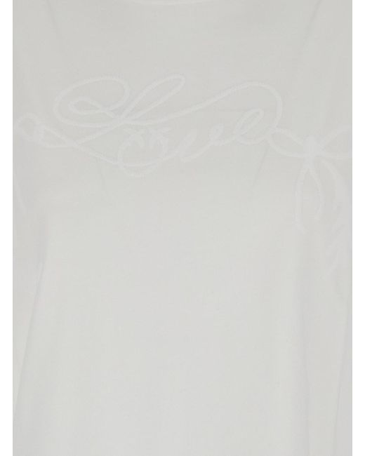 Pinko White T-Shirt With Tonal Logo Signature