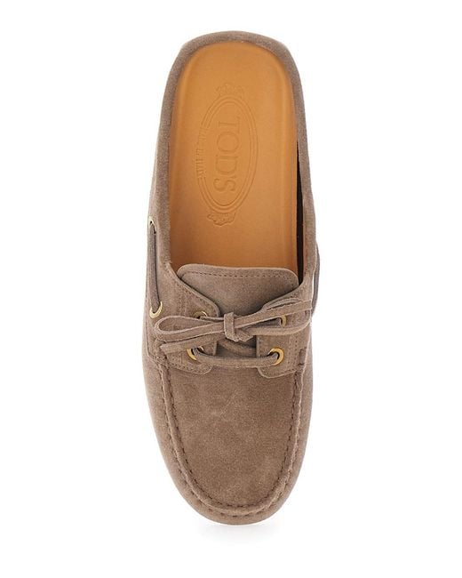 Tod's Brown Sabot Loafers With Side Laces