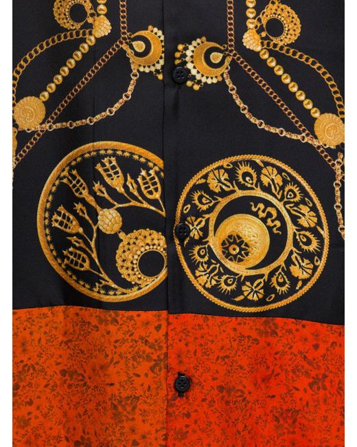 MARINE SERRE Orange Bowling Shirt With Ornament Jewelry Print In Silk for men