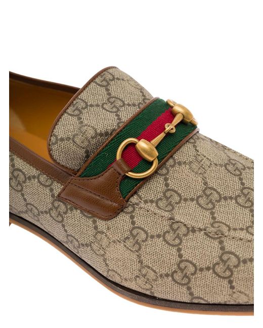 Gucci Brown 'paride' Loafers With Horsebit And Web Detail In gg Supreme Canvas for men