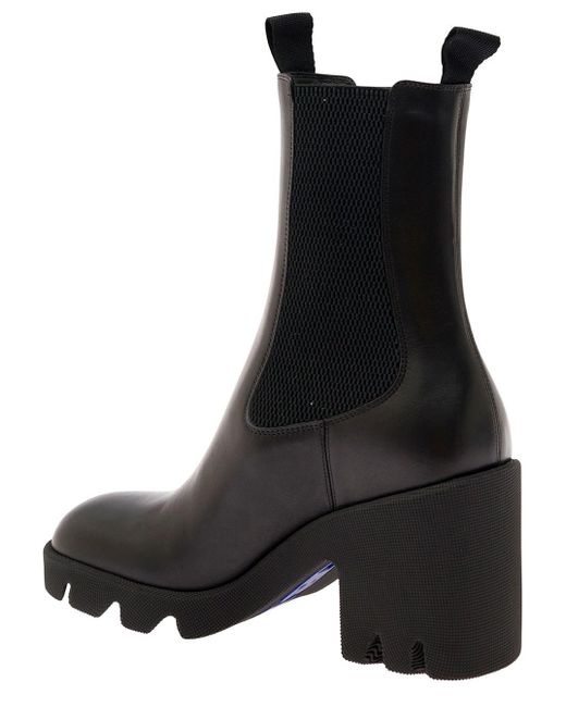 Burberry Black Chelsea Boots With Platform And Elastic Inserts In Leather