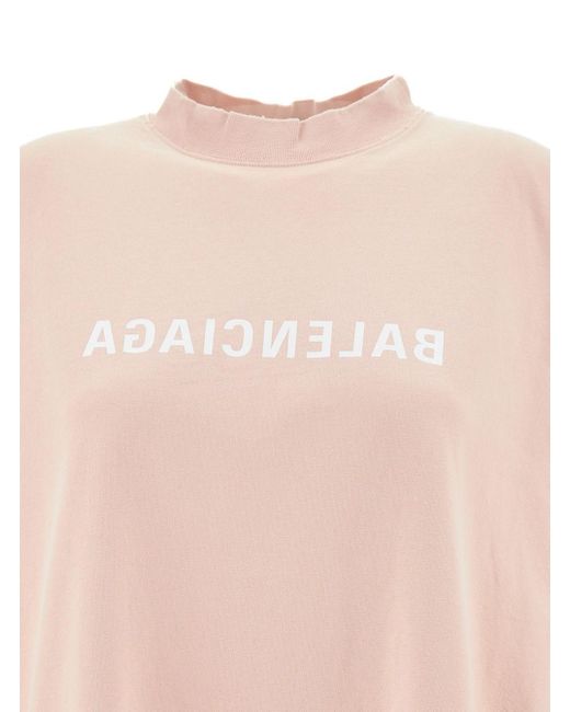 Balenciaga Pink Oversized Crewneck T-Shirt With Logo Print