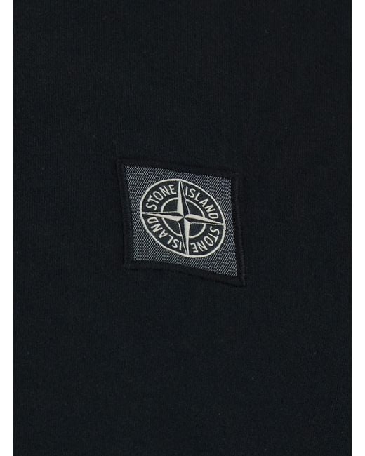 Stone Island Black Crewneck T-Shirt With Logo Patch On The Front for men