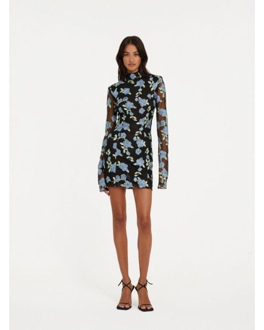 ROTATE BIRGER CHRISTENSEN Blue Mesh Mini Ls Dress