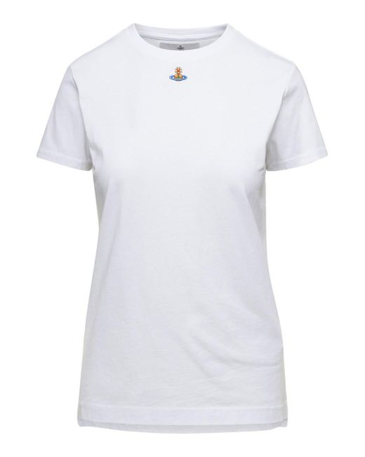 T-Shirt Girocollo Con Logo Orb Bianca di Vivienne Westwood in White