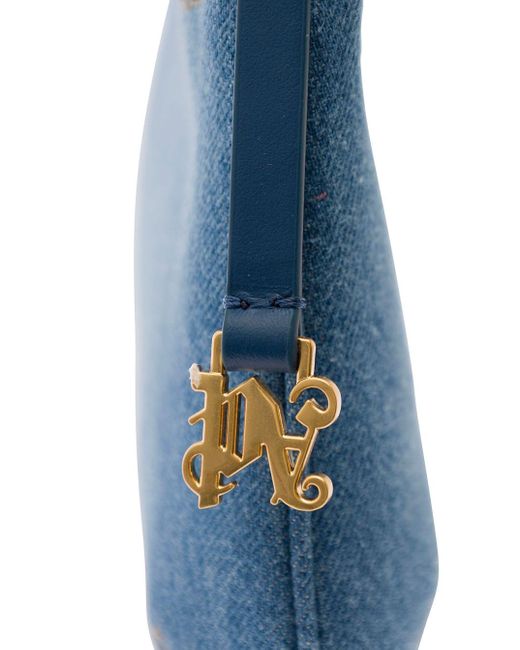 Palm Angels Blue 'Lategram' Light Shoulder Bag With Laminated Logo Det