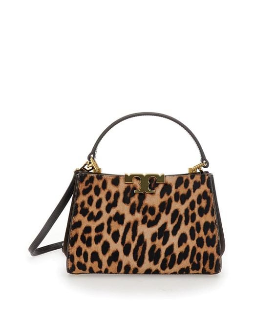 Tory Burch Metallic 'Eleanor' Handbag With Removable Shoulder Strap And All-Over Leopard Motif