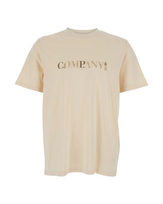 C P Company Natural Cotton T-Shirt With Round Neck And Short Sleeves For Tshirts Polo Shirts for men