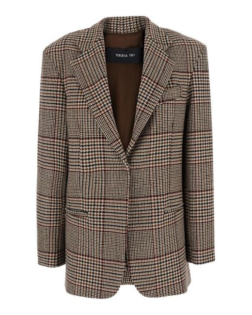 FEDERICA TOSI Brown Oversized Blazer Galles With Notched Revers And Long Sle