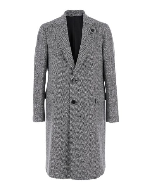 Lardini Gray Single-Breasted Coat With Classic Lapels for men