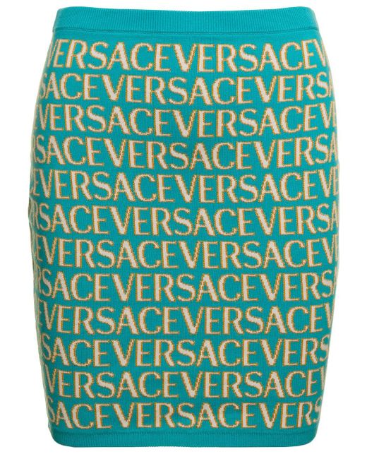 Versace Green Light Mini Skirt With 'All-Over' Jacquard Motif