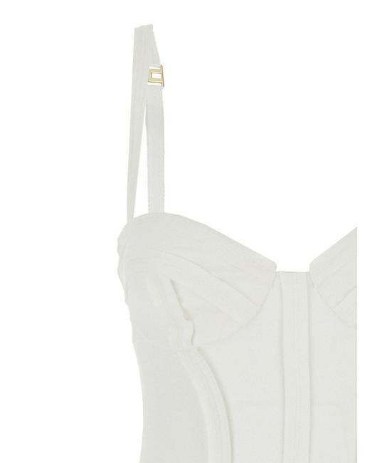 Elisabetta Franchi White Sleeveless Dress With Bustier Neckline And Re