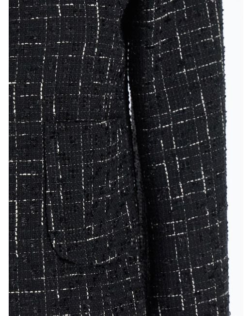 Le Plain Black Jacket With Round Neck And Front Button Closure
