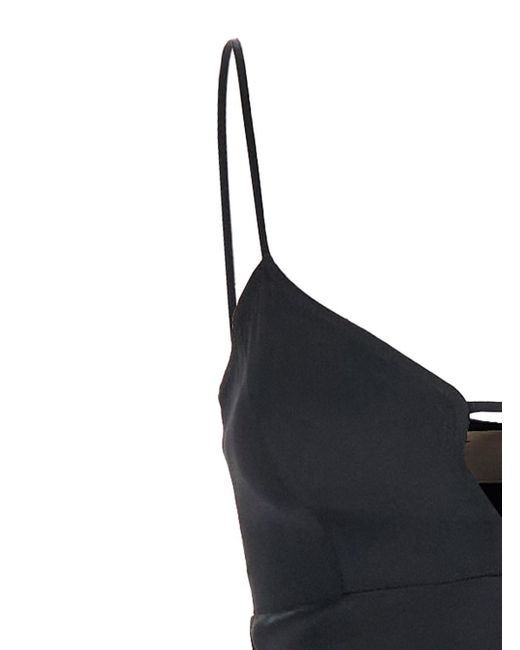 Twinset Black Long Dress With Thin Shoulder Straps And Metallic Logo P