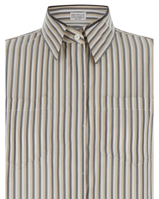 Brunello Cucinelli Gray Striped Shirt