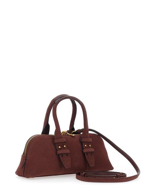 Pinko Brown Bowling Handbag With Padlock Detail And Love Birds Logo On The Front