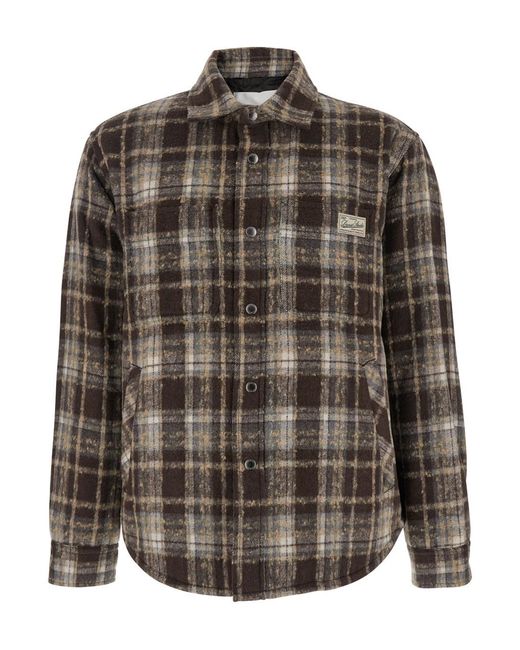 DUNST Brown Checkered Shirt With Front Logo Patch for men