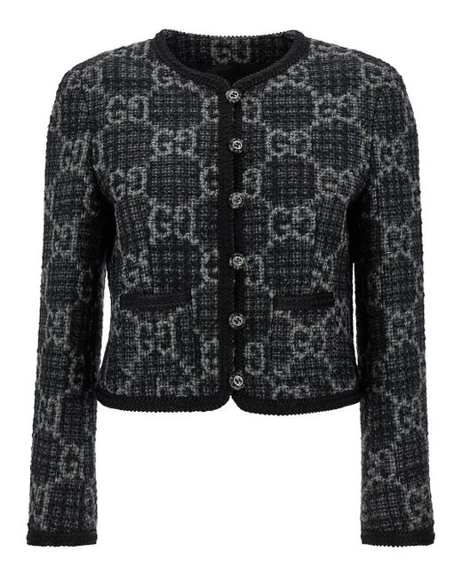 Gucci Black And Dark Gey Jacket With Interlocking G Buttons