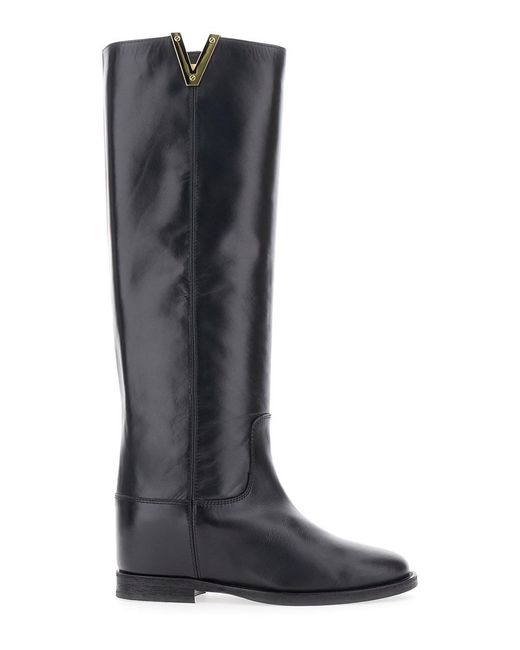 Via Roma 15 Black Boots With Cut-Out Detail On The Side And Logo Plaqu