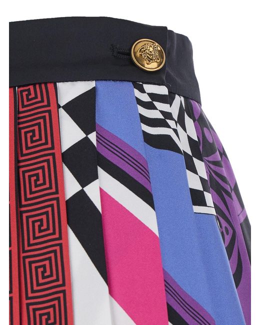 Versace Blue Skirt With Twill Silk Scarf For