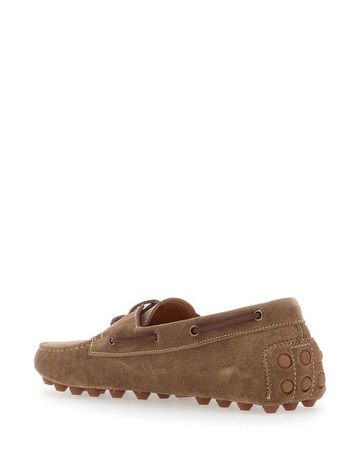 Tod's Brown 'Bubble Gommino' Loafers With Contrasting Stitching for men