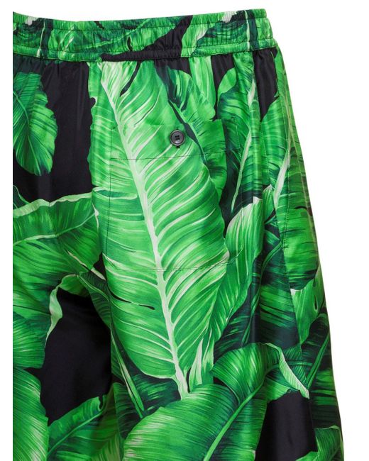 Bermuda Con Stampa Foglie All-Over E Verde di Dolce & Gabbana in Green da Uomo