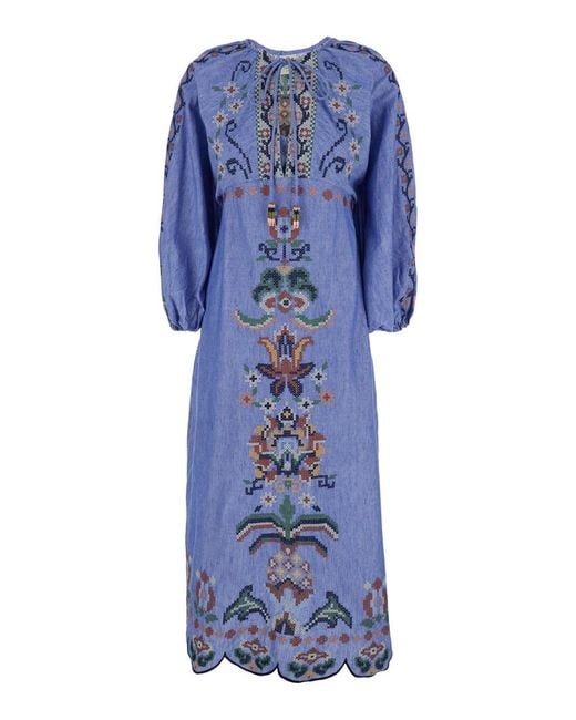 Farm Rio Blue Dress Round Neck