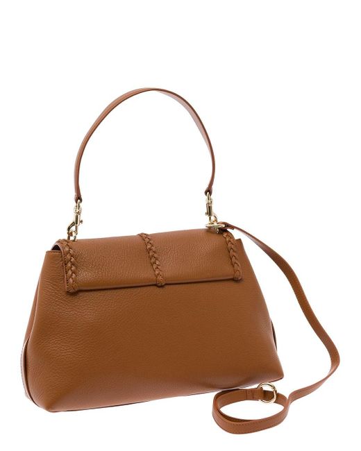 Chloé Brown 'Medium Penelope' Shoulder Bag With Braided Details And Ta